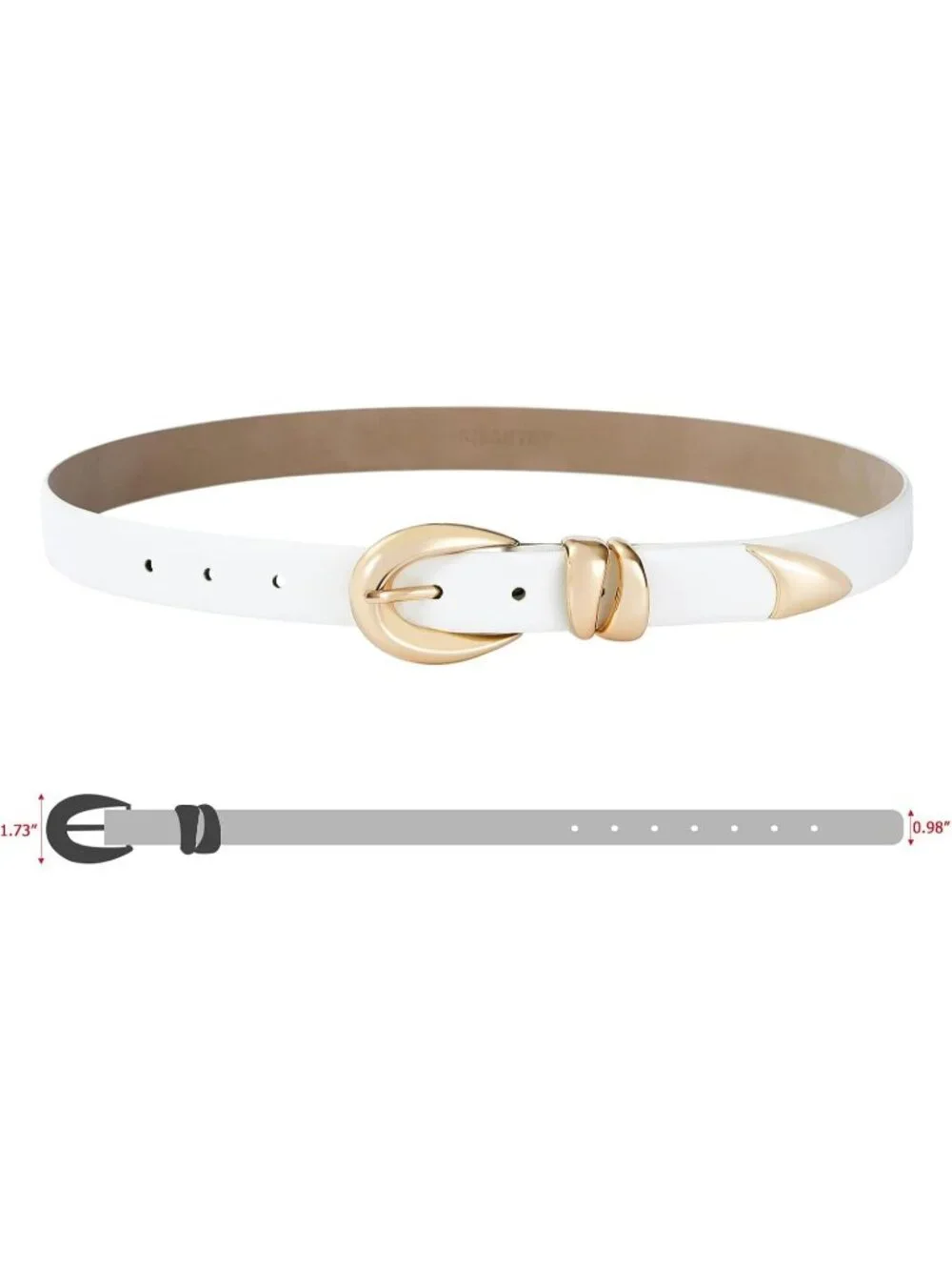 Women's White Leather Adjustable Waist Belt For Jeans Dresses With Gold Buckle